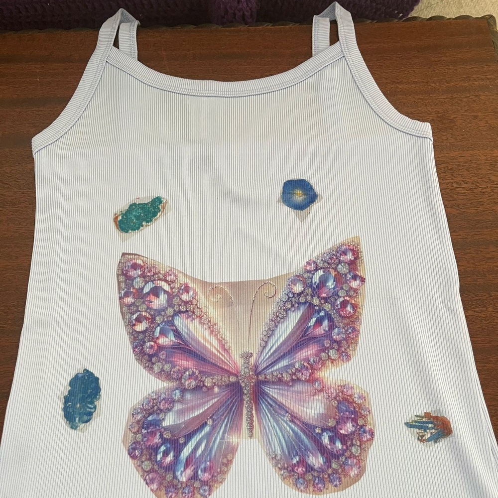 Butterfly Print Women's Tank Top - White and Purple